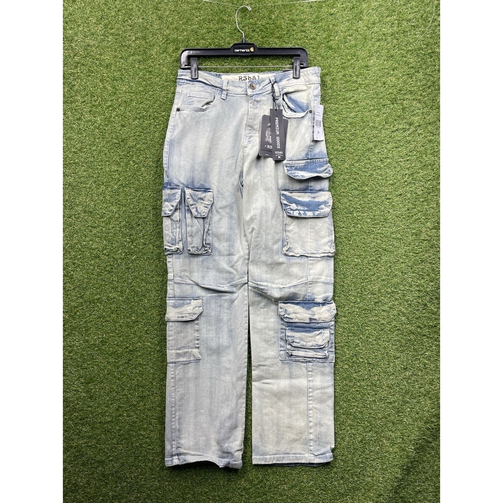 Rebel Vengeance Cargo Jeans Mens 30 Alternative Rapper Relaxed Fit Denim  NWT